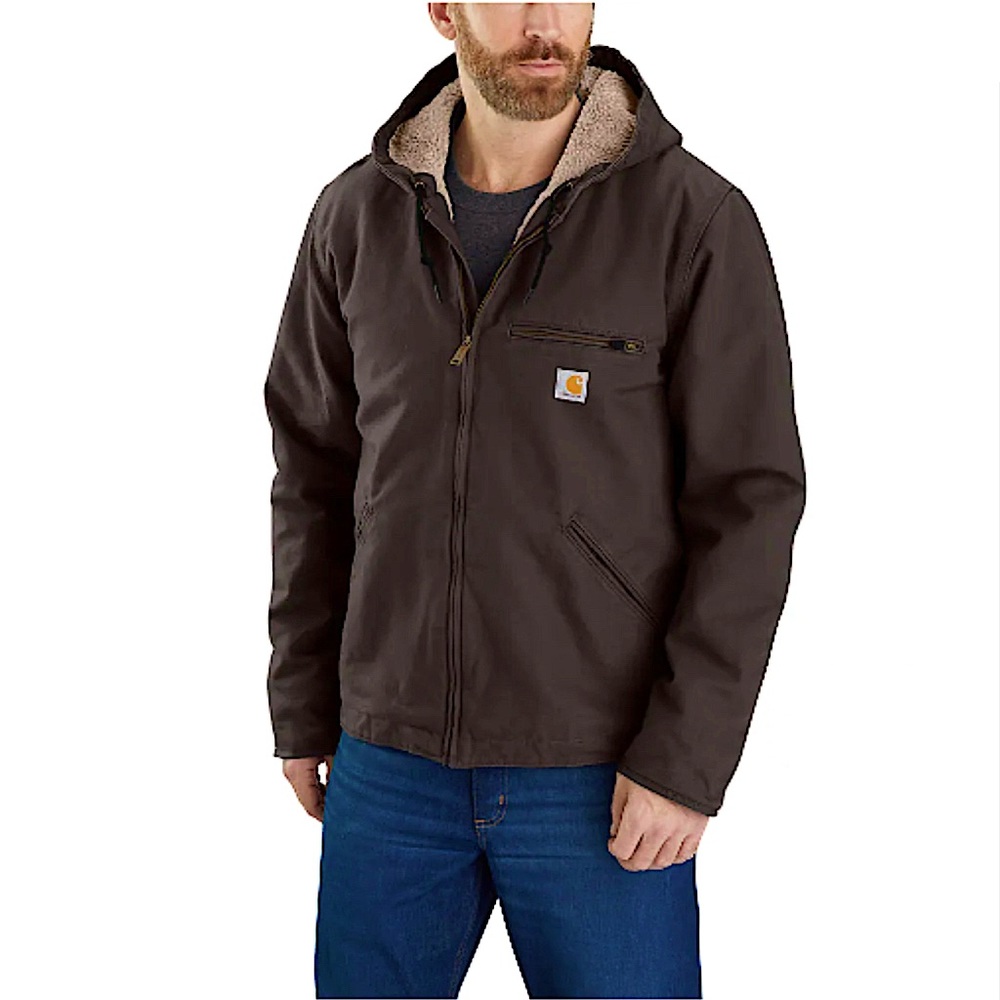 Men's Carhartt Relaxed Fit Washed Duck Sherpa Lined Work Jacket dark brown- Med
